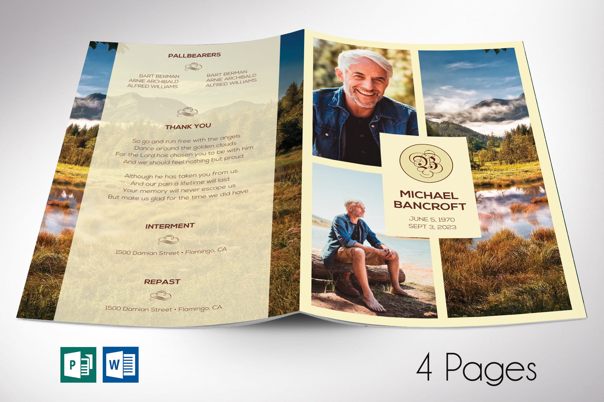 Nature Funeral Program Word Publisher Template V2
