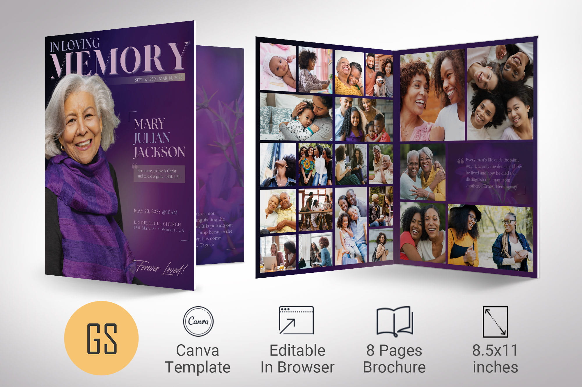 Twilight Tabloid Funeral Program Template for Canva