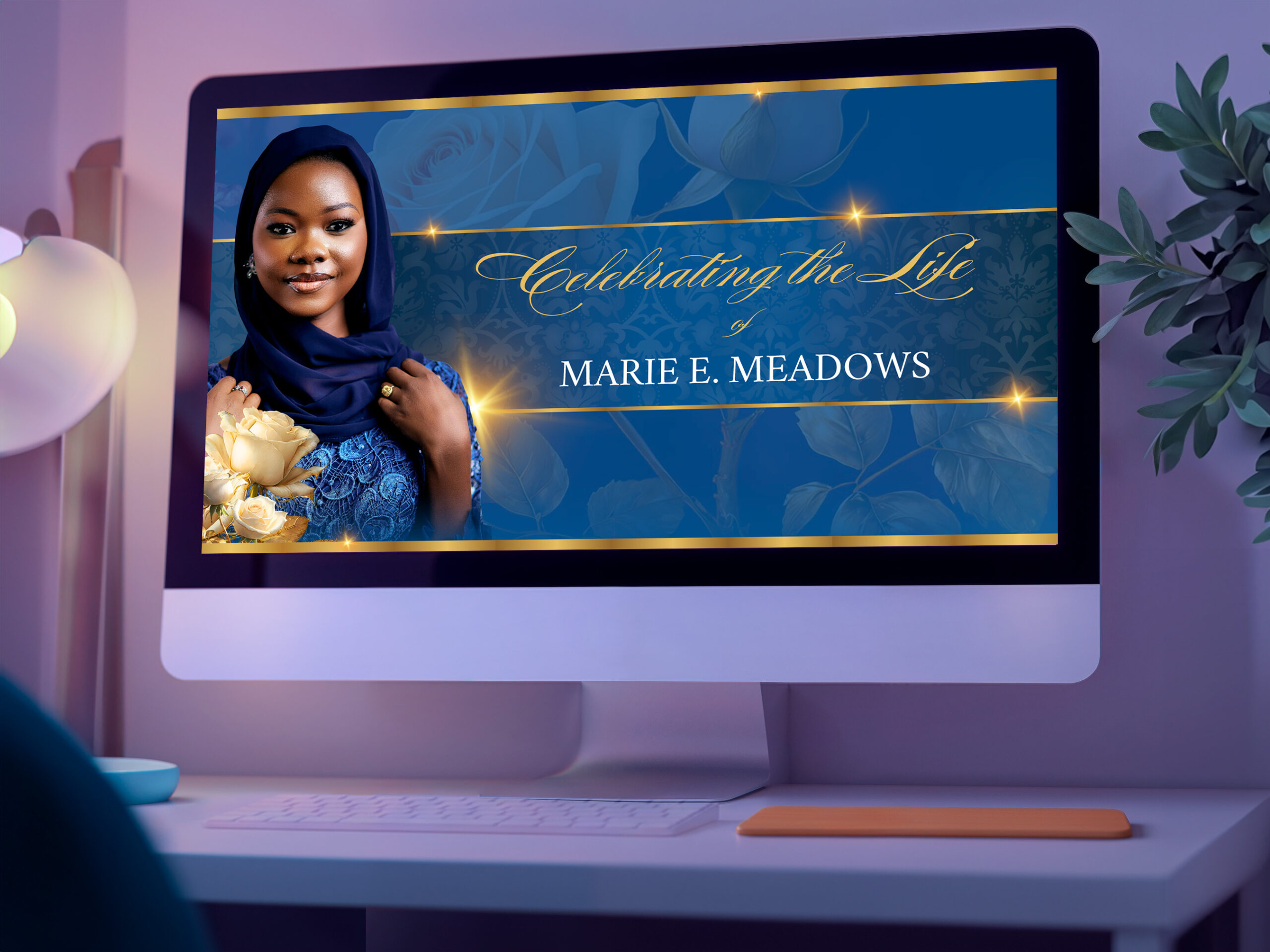 Blue & Rose Funeral Slideshow Template Canva Memorial Video 32 Slide Celebration of Life MP4