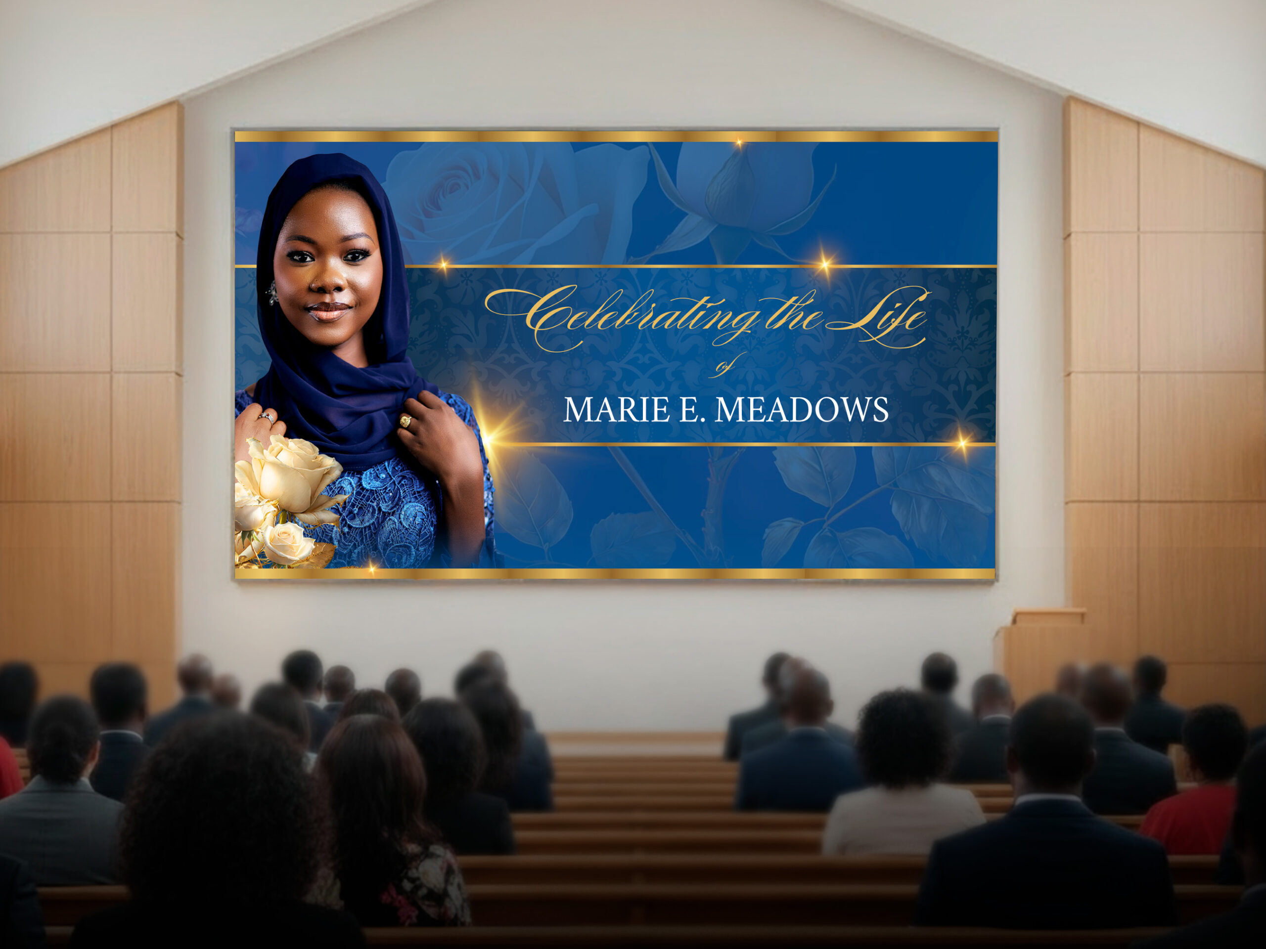Blue & Rose Funeral Slideshow Template Canva