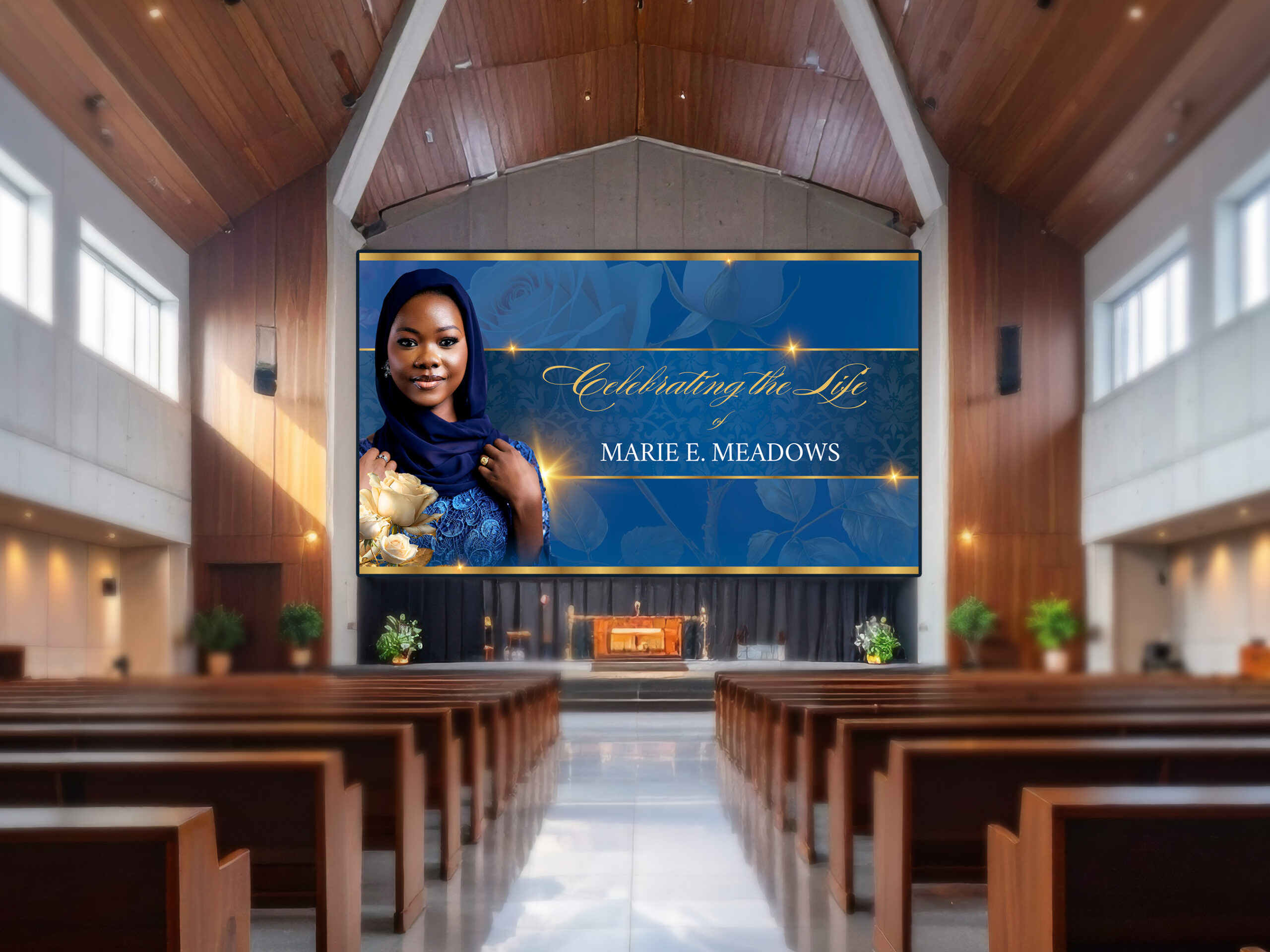Blue & Rose Funeral Slideshow Template Canva
