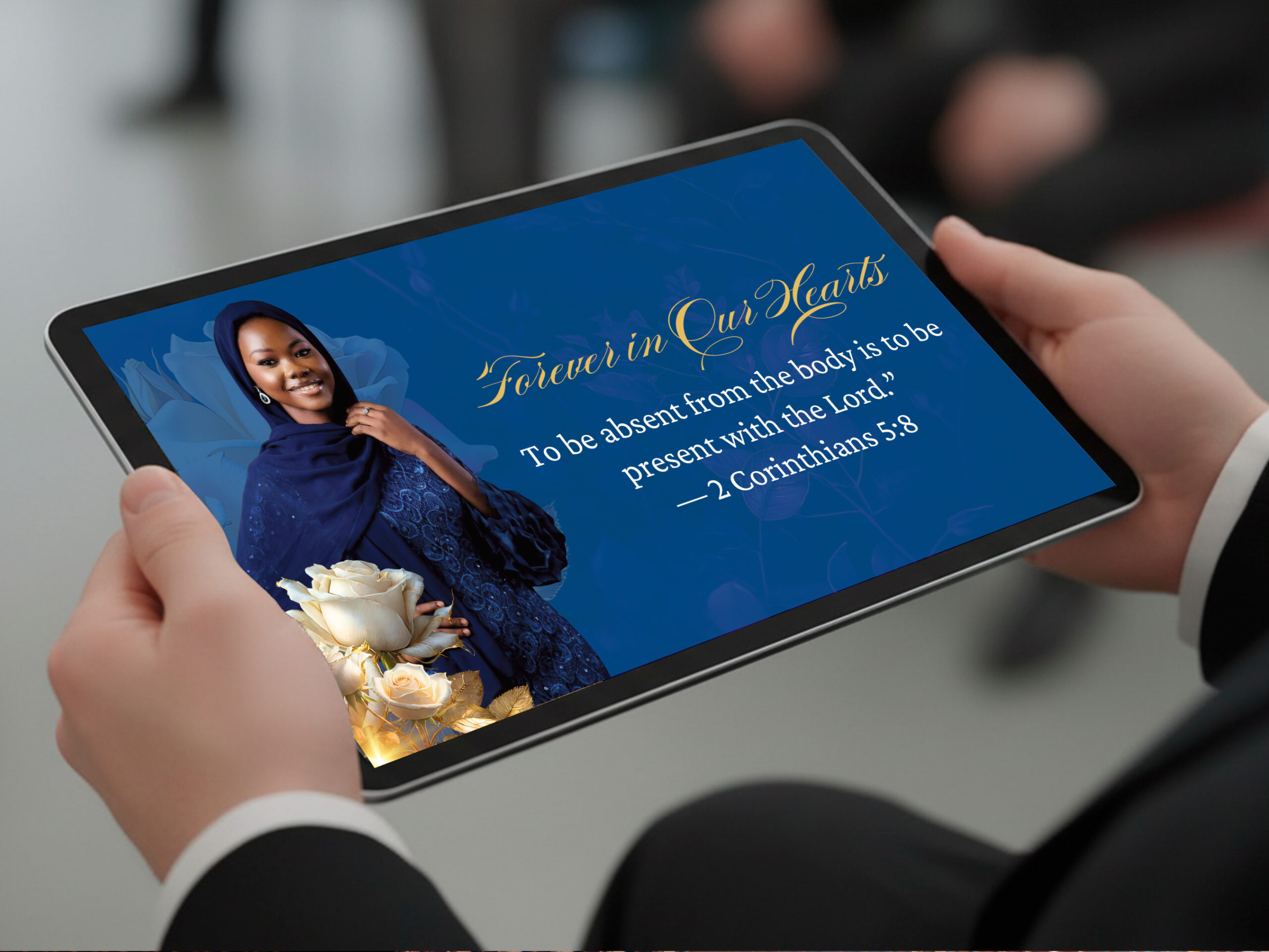 Blue & Rose Funeral Slideshow Template Canva