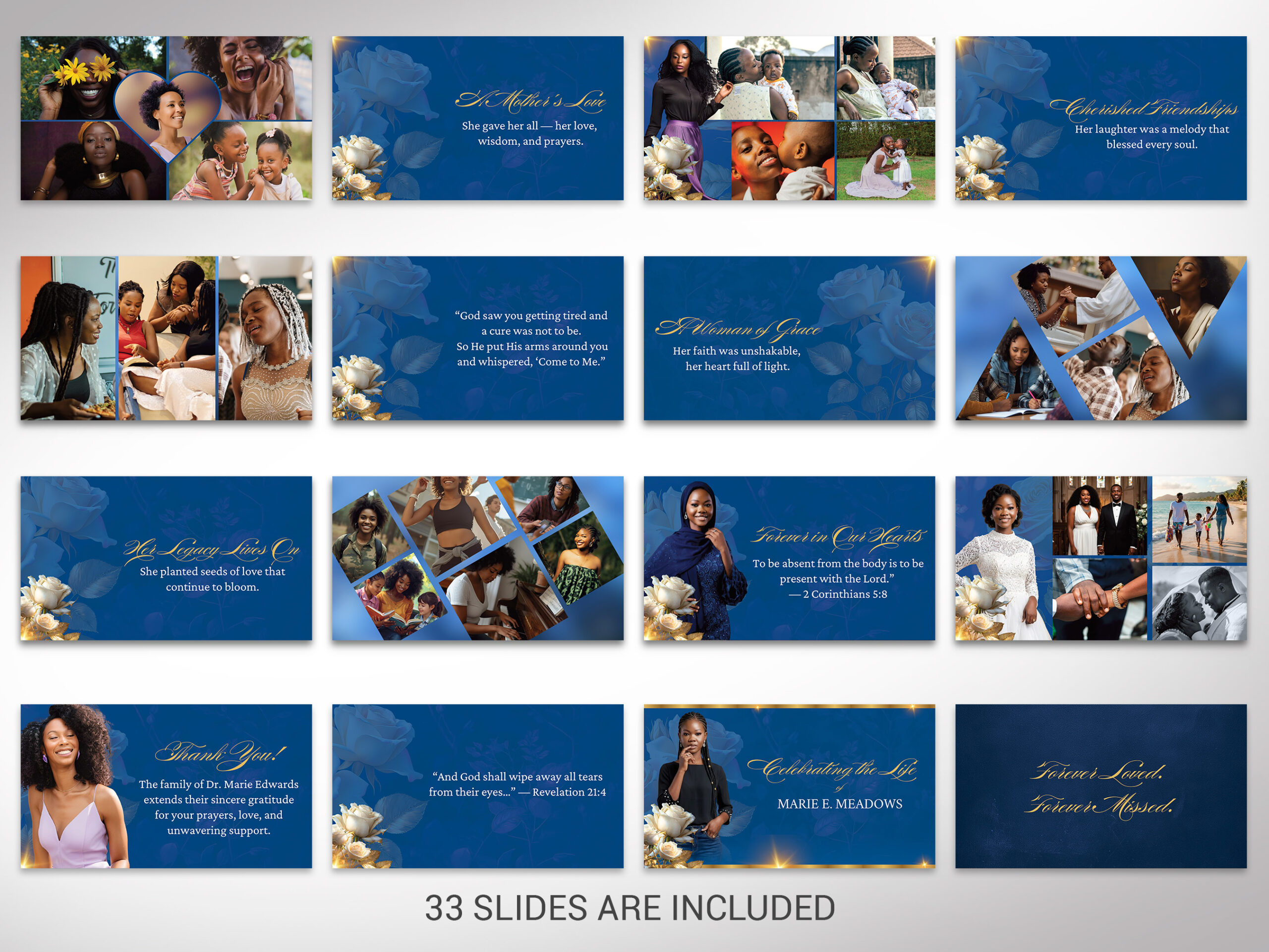 Blue & Rose Funeral Slideshow Template Canva