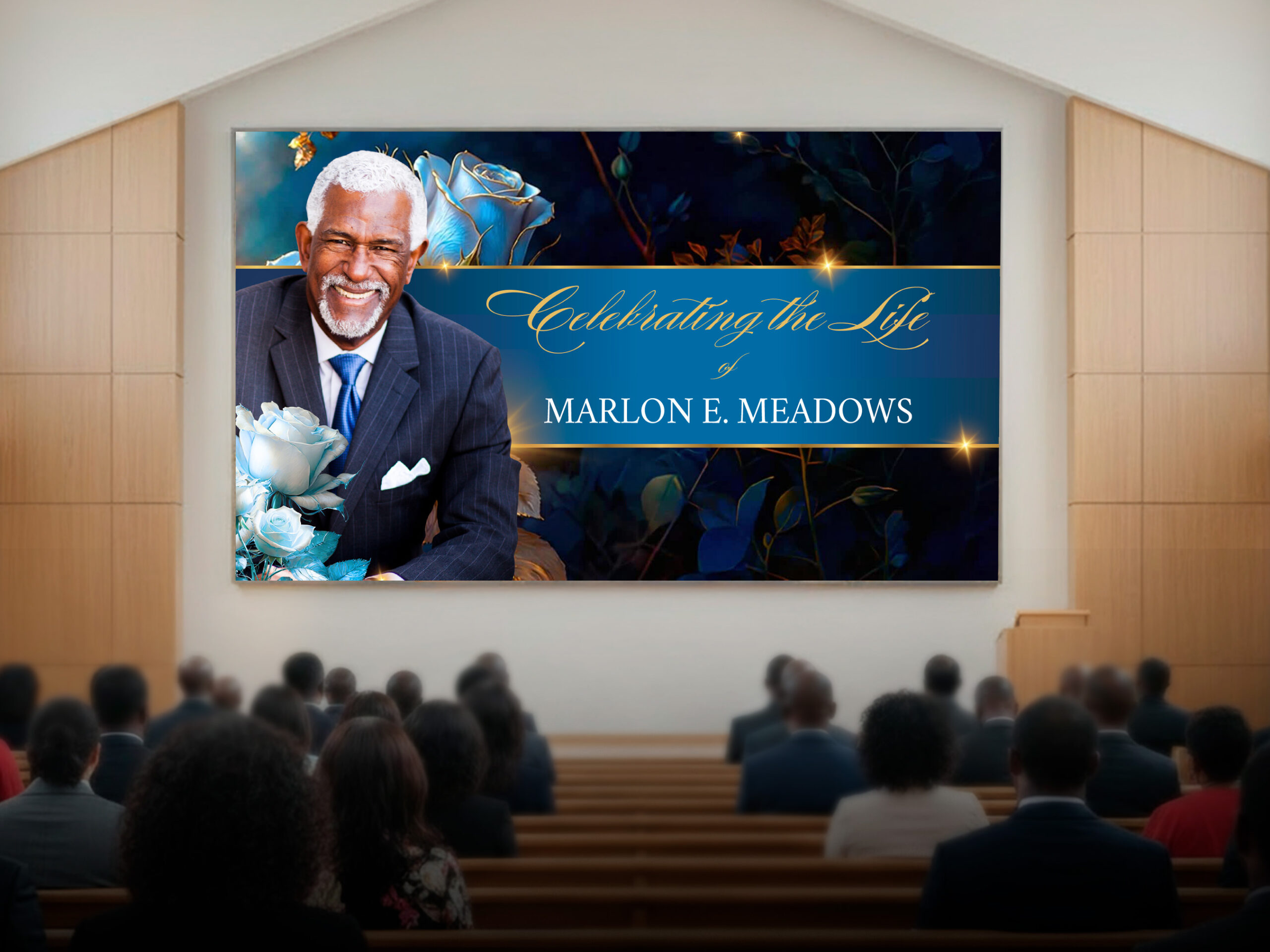 White & Blue Rose Funeral Slideshow Template for Canva