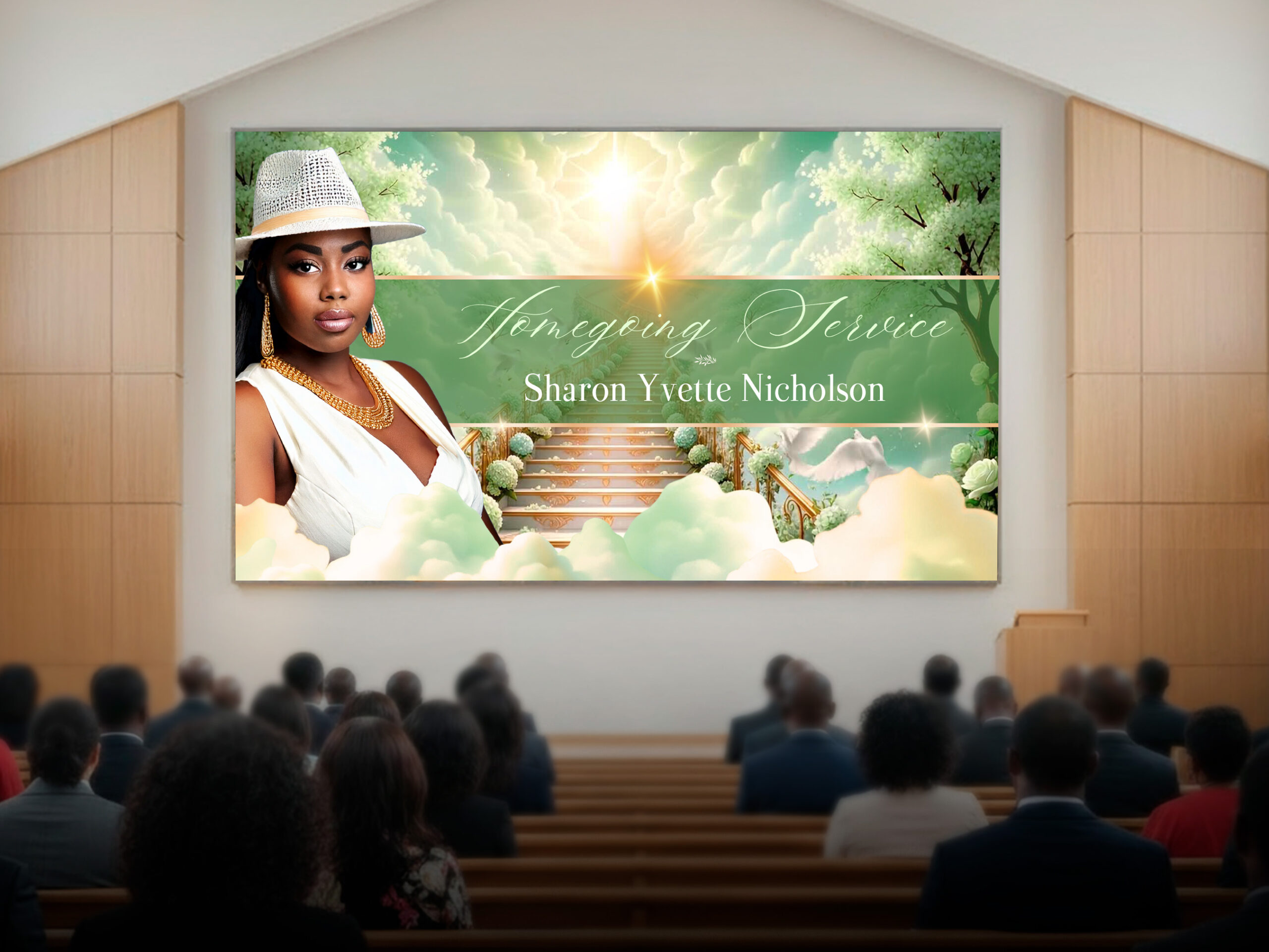 Heaven Stairway Funeral Slideshow Template for Canva