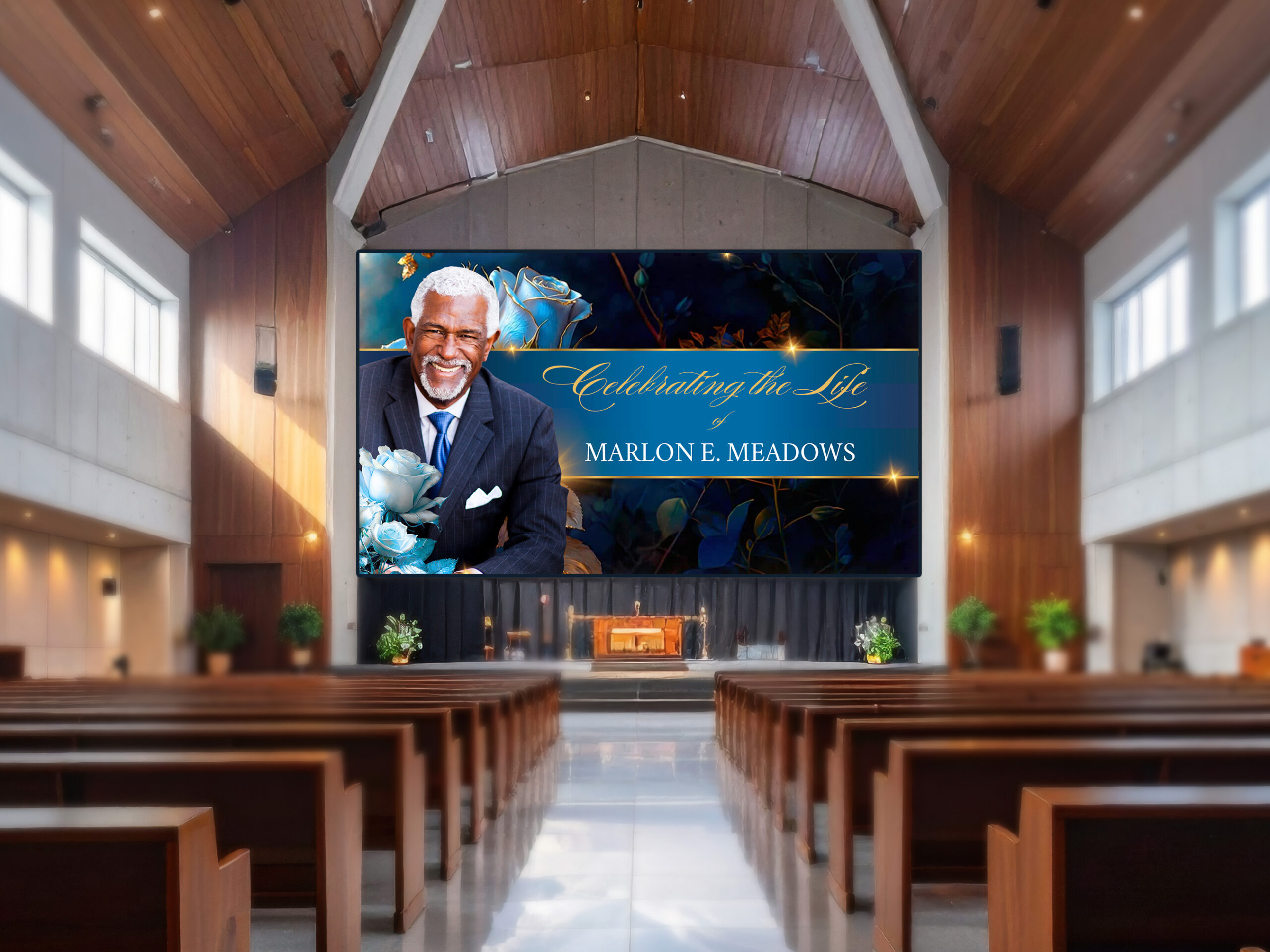White & Blue Rose Funeral Slideshow Template for Canva