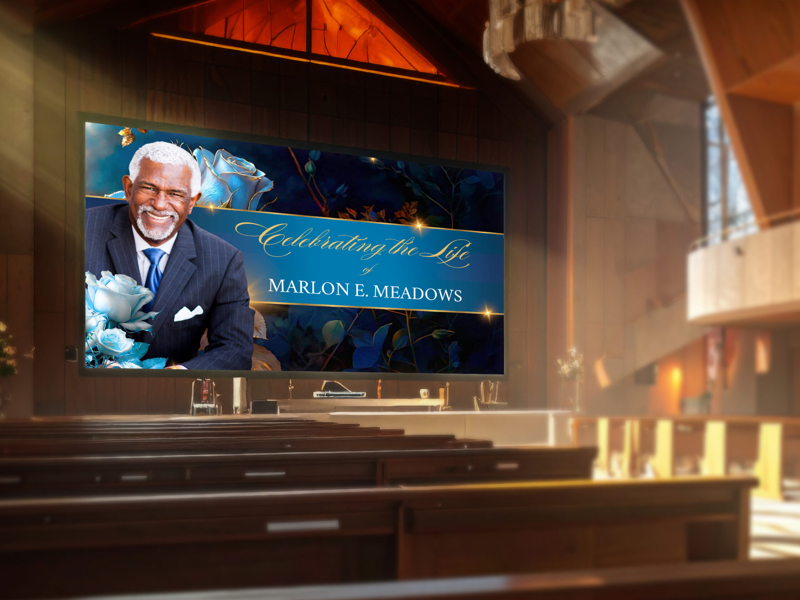 White & Blue Rose Funeral Slideshow Template for Canva