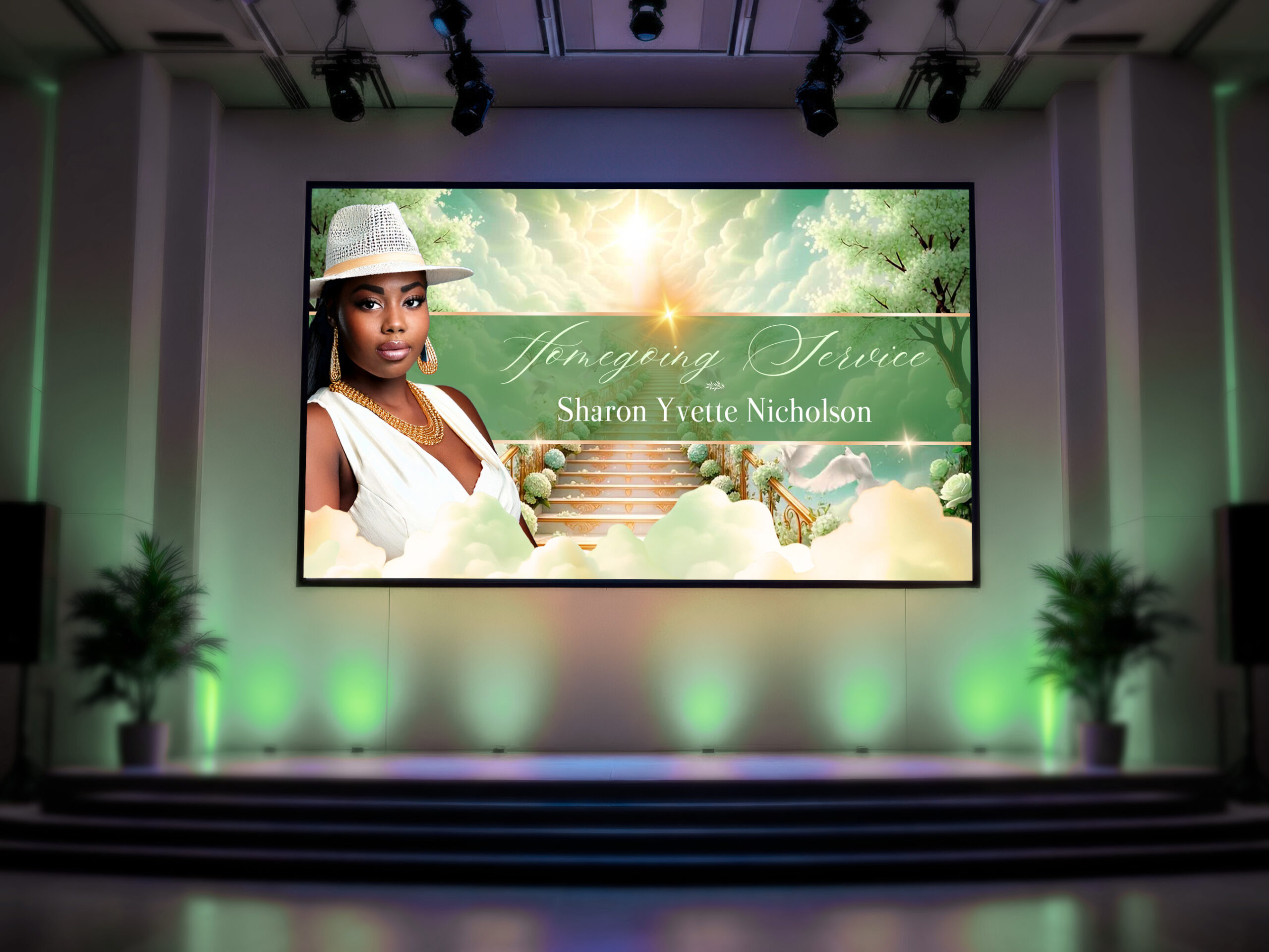 Heaven Stairway Funeral Slideshow Template for Canva