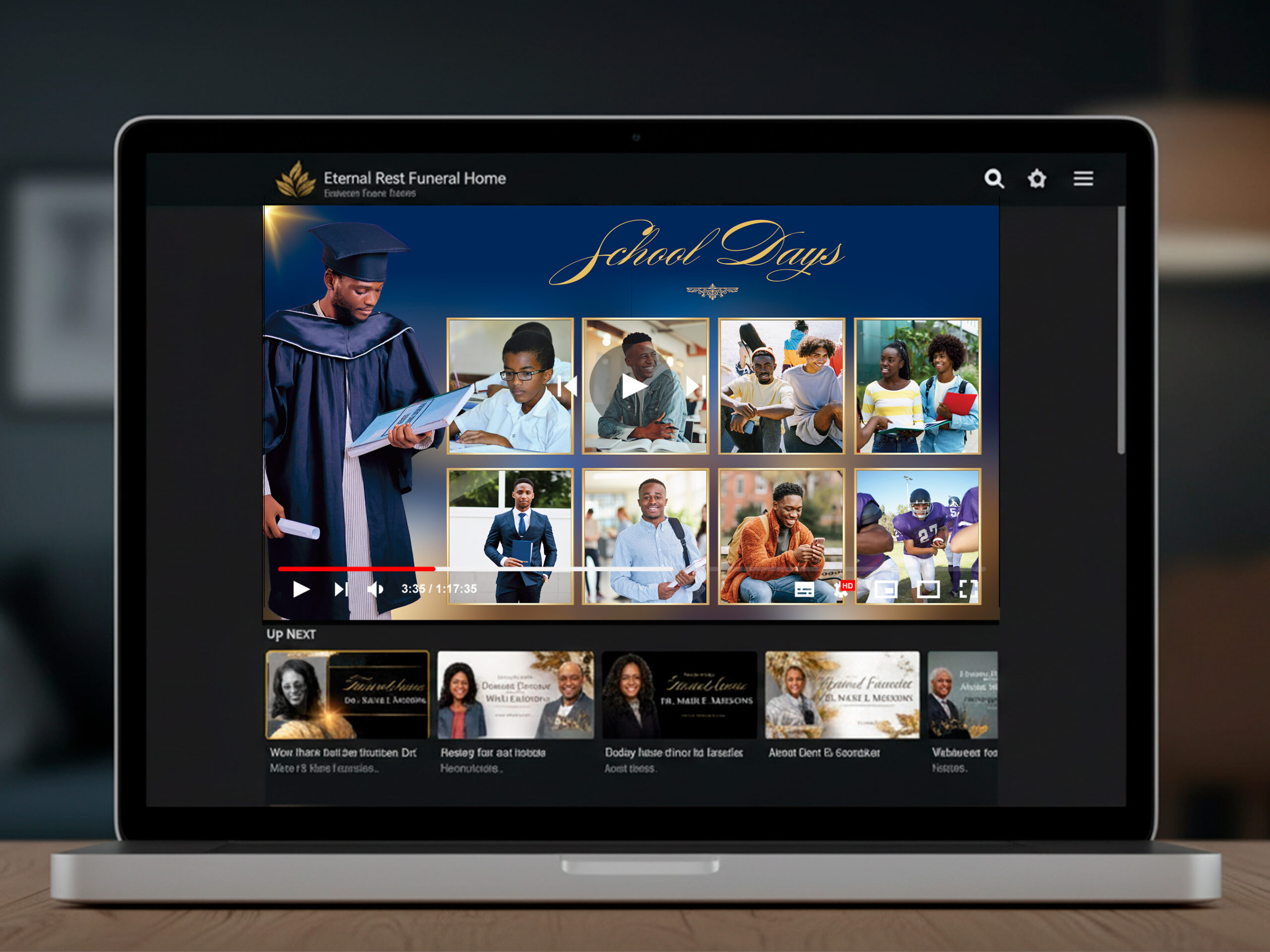 White & Blue Rose Funeral Slideshow Template for Canva