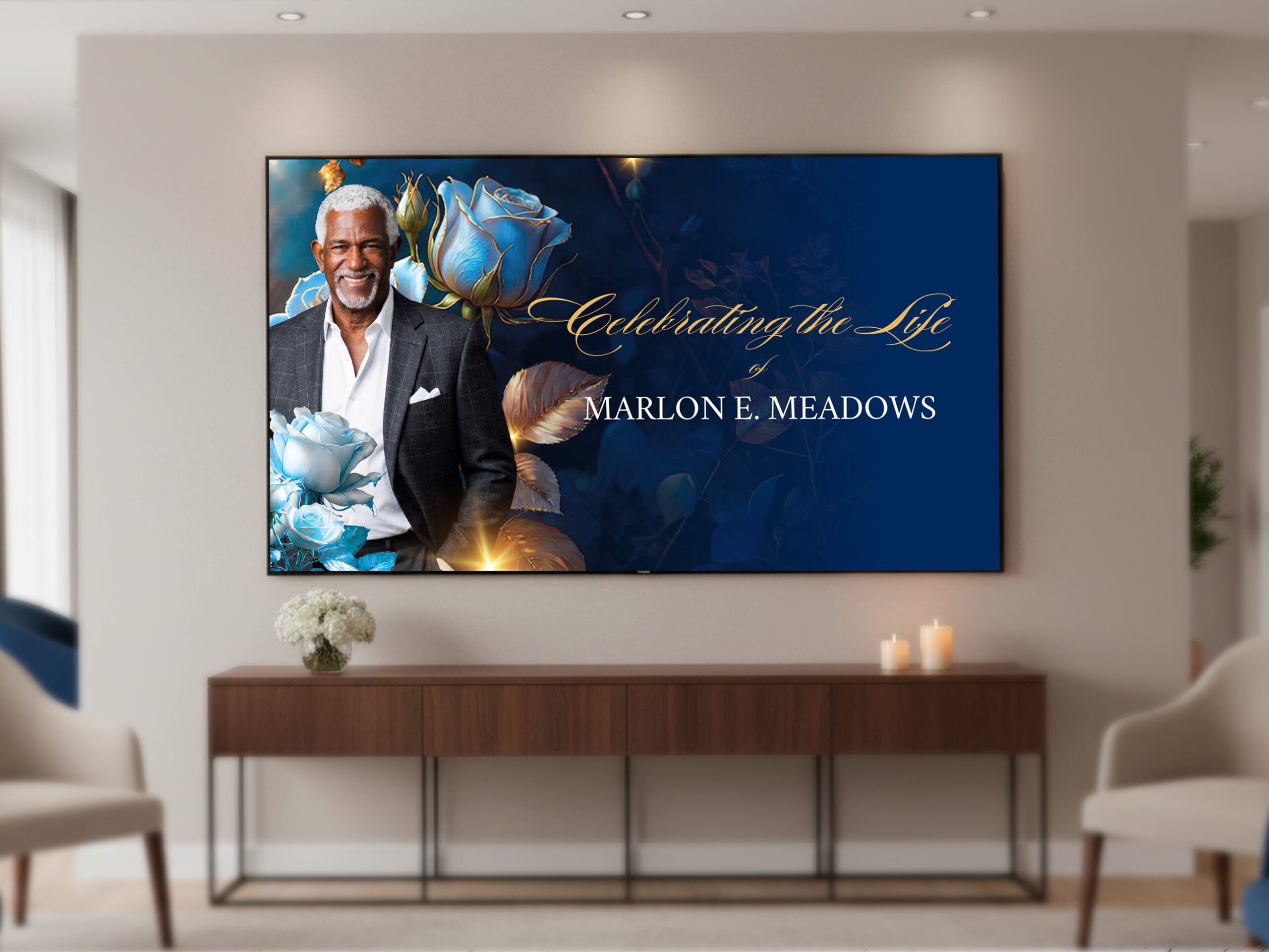 White & Blue Rose Funeral Slideshow Template for Canva