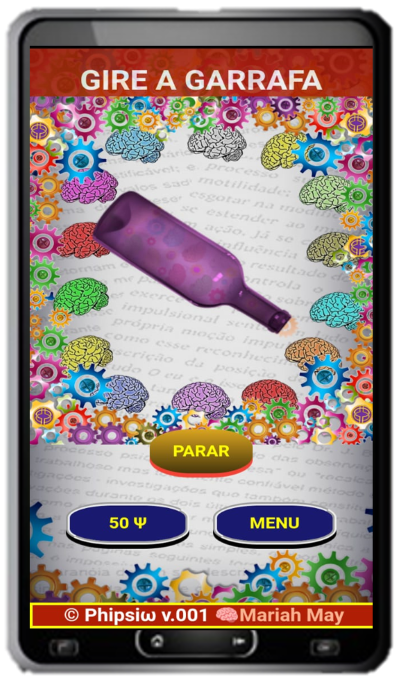 tela do início do jgo da garrafa do app phipsiw para desenvolver autoconhecimento e autoconsciência