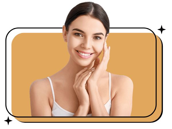 Woman touching the side of her face smiling