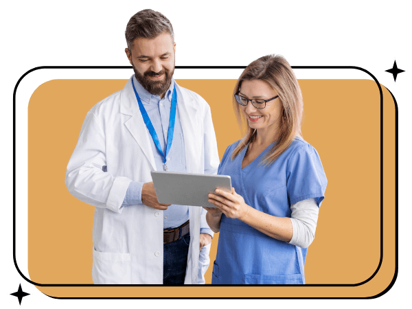 Male and female orthodontists reviewing payment plans