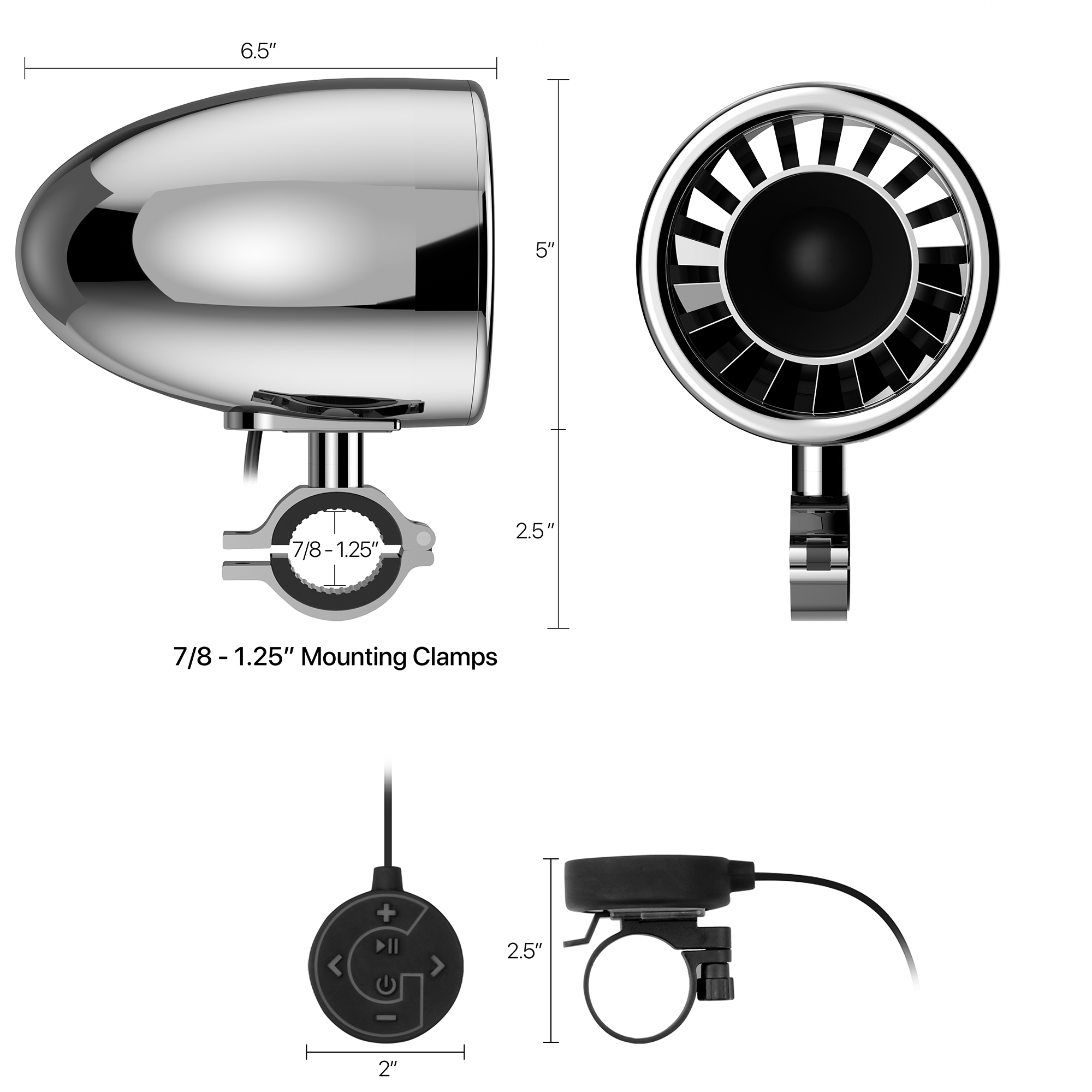 GoHawk AS5-X 5 in. 600W All-in-One Bluetooth Motorcycle Stereo