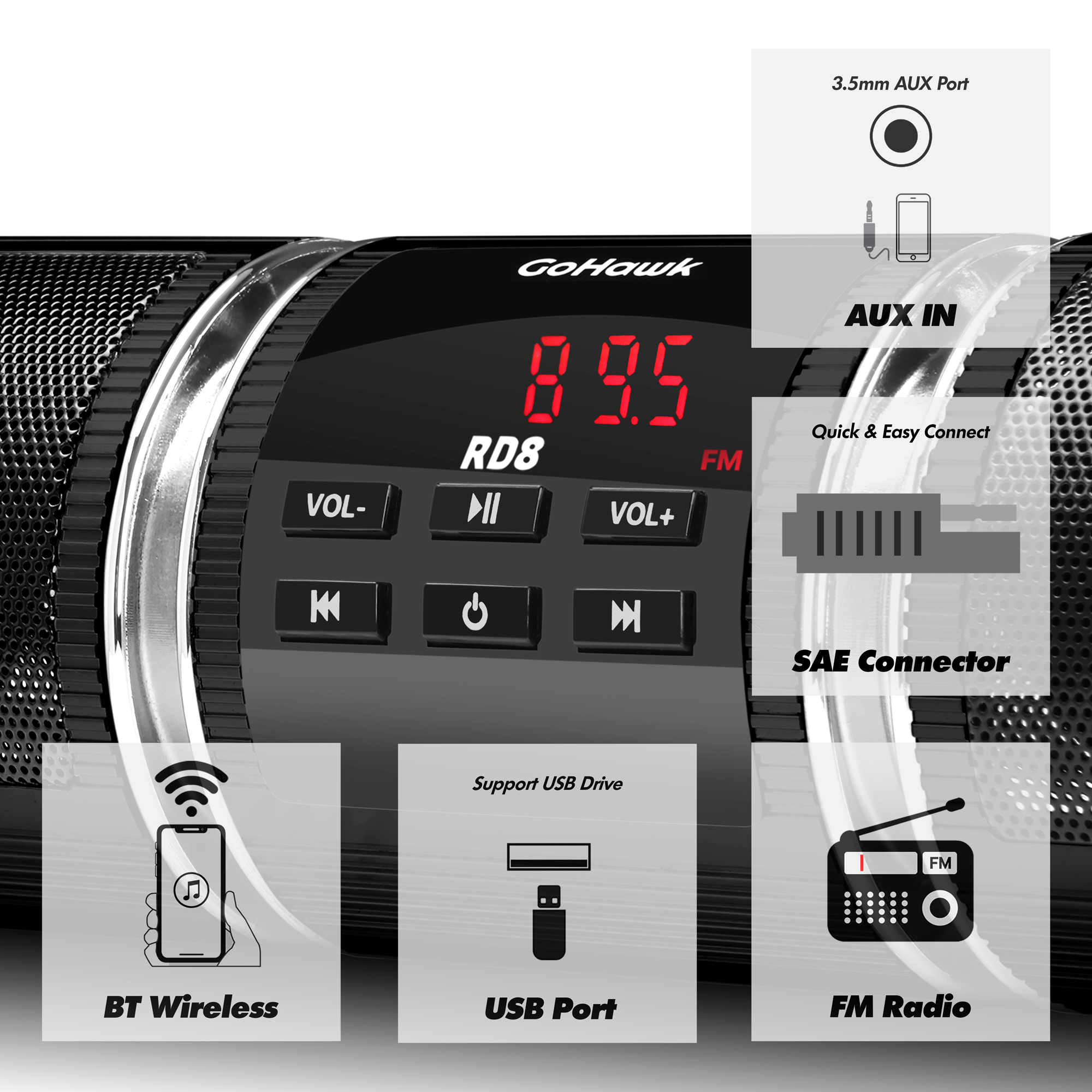 GoHawk RD8 Gen. 2 All-in-One Soundbar Waterproof Bluetooth