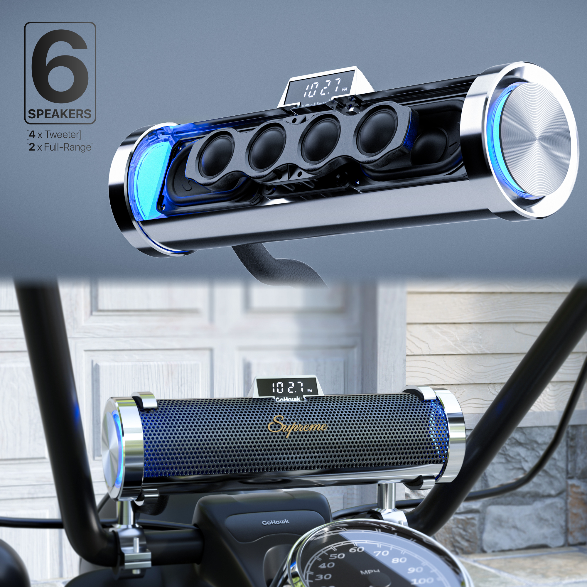 GoHawk RD88-S 300W Waterproof Bluetooth Motorcycle Stereo 6