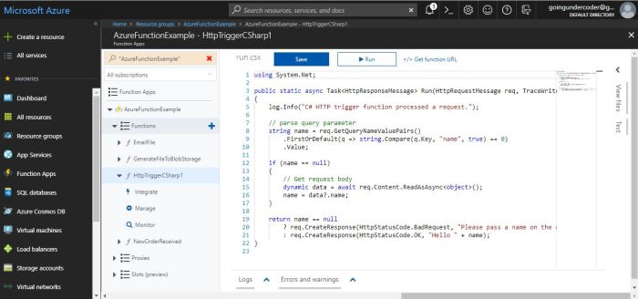 Azure Functions Tutorial Create Function