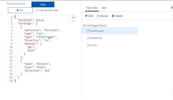 Azure Functions Tutorial Function JSON
