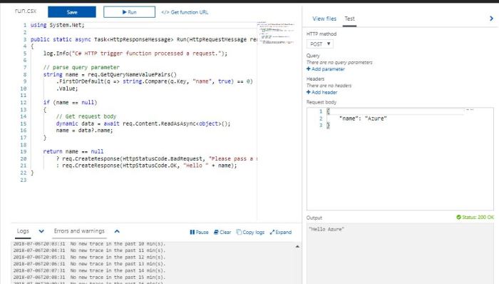 Azure Functions Tutorial Test Function