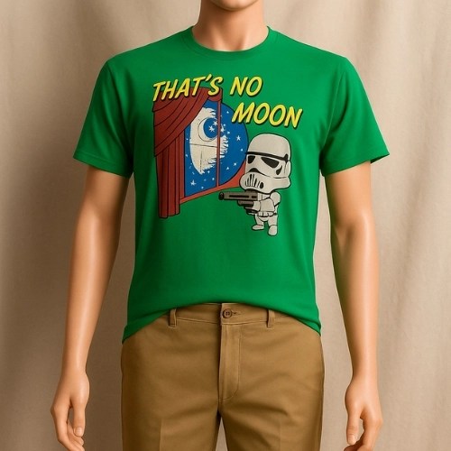T-Shirt "Thats No Moon" Busted Tees Men Short Sleeves Green L Crew Neck