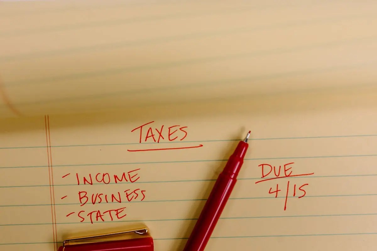 Notebook page income business taxes due 4/15