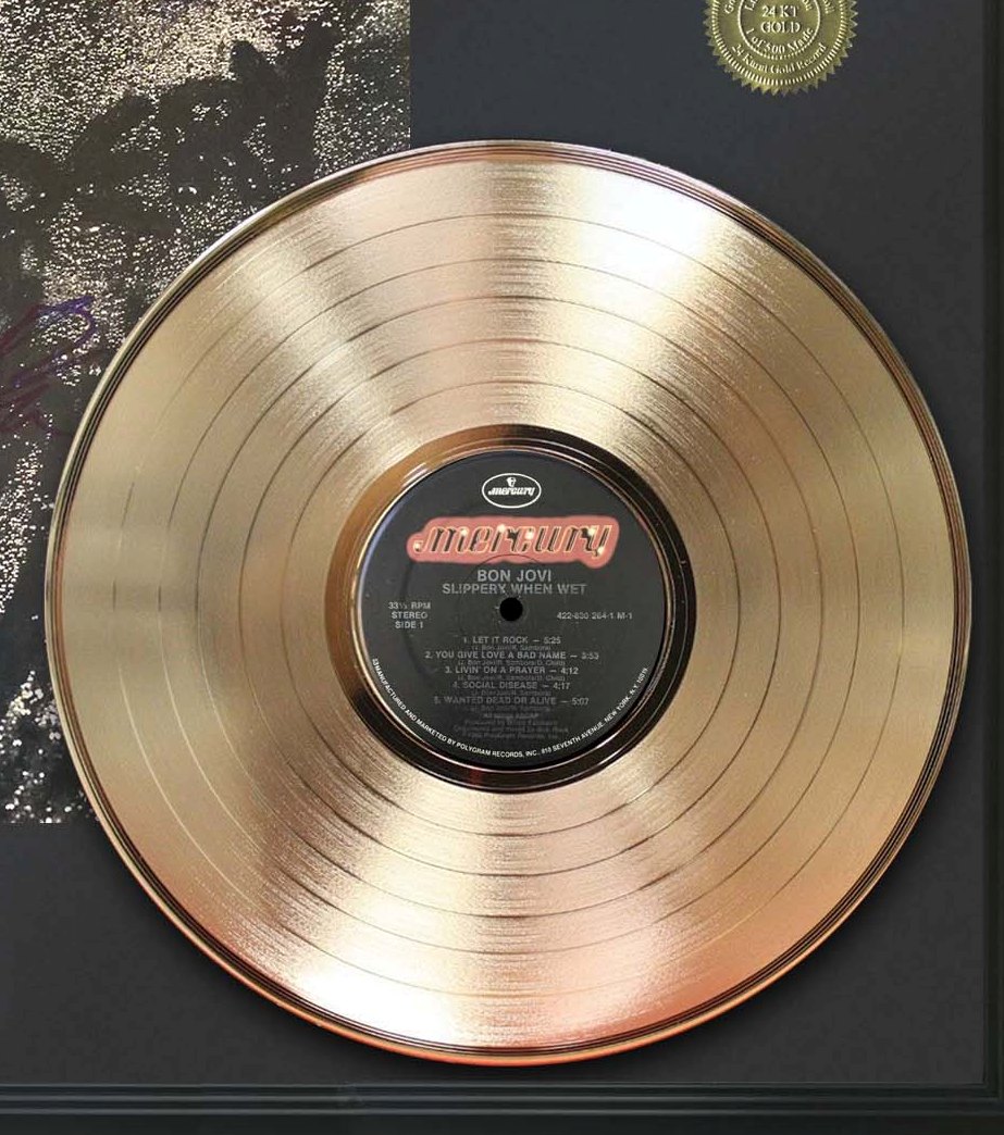 Bon Jovi - Slippery When Wet Framed Signature Gold LP Record