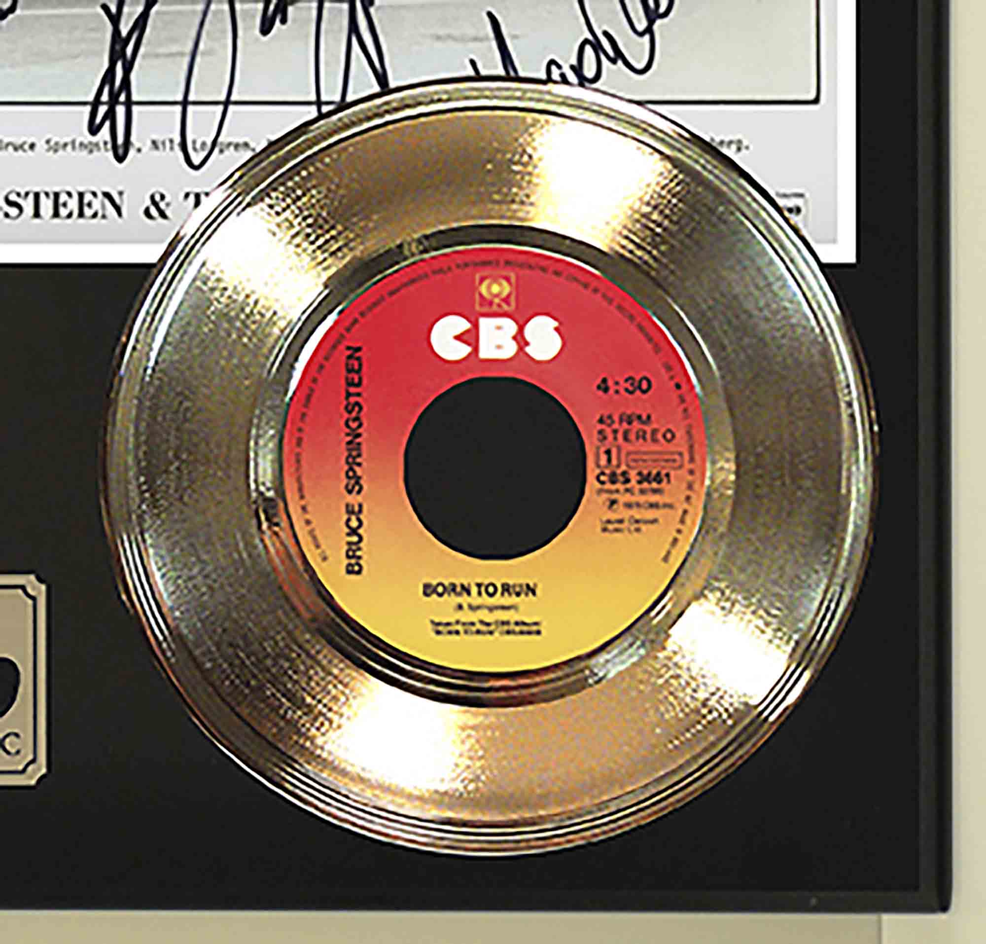 Bruce Springsteen - Born To Run Reproduction Signed Gold 45 Record 