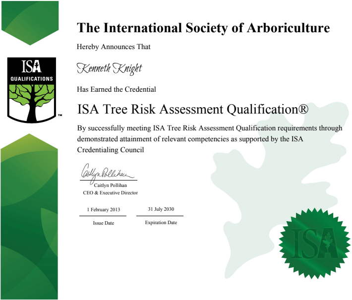 Ken Knight's ISA Tree Risk Assessment Qualification
