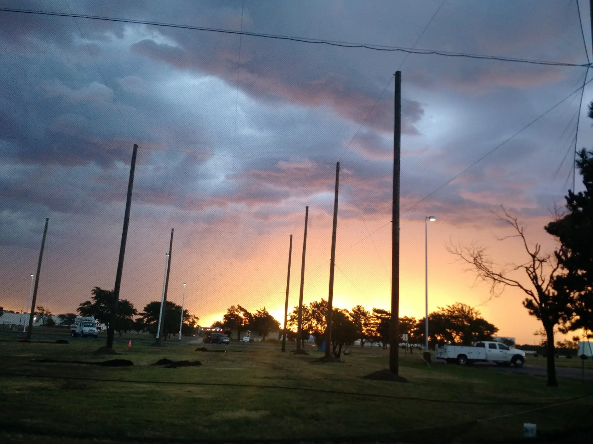 Sun setting on netting construction