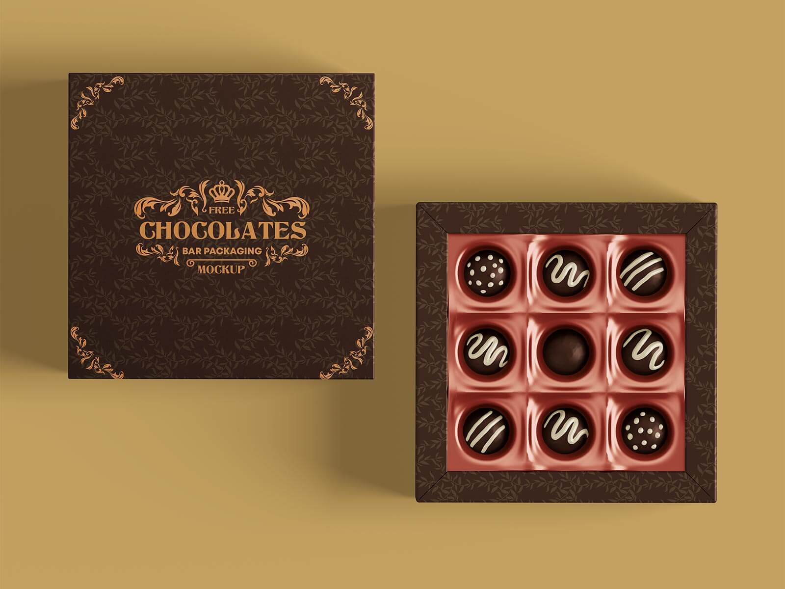 Free Truffle Dark Chocolate Gift Box Mockup PSD Set Good