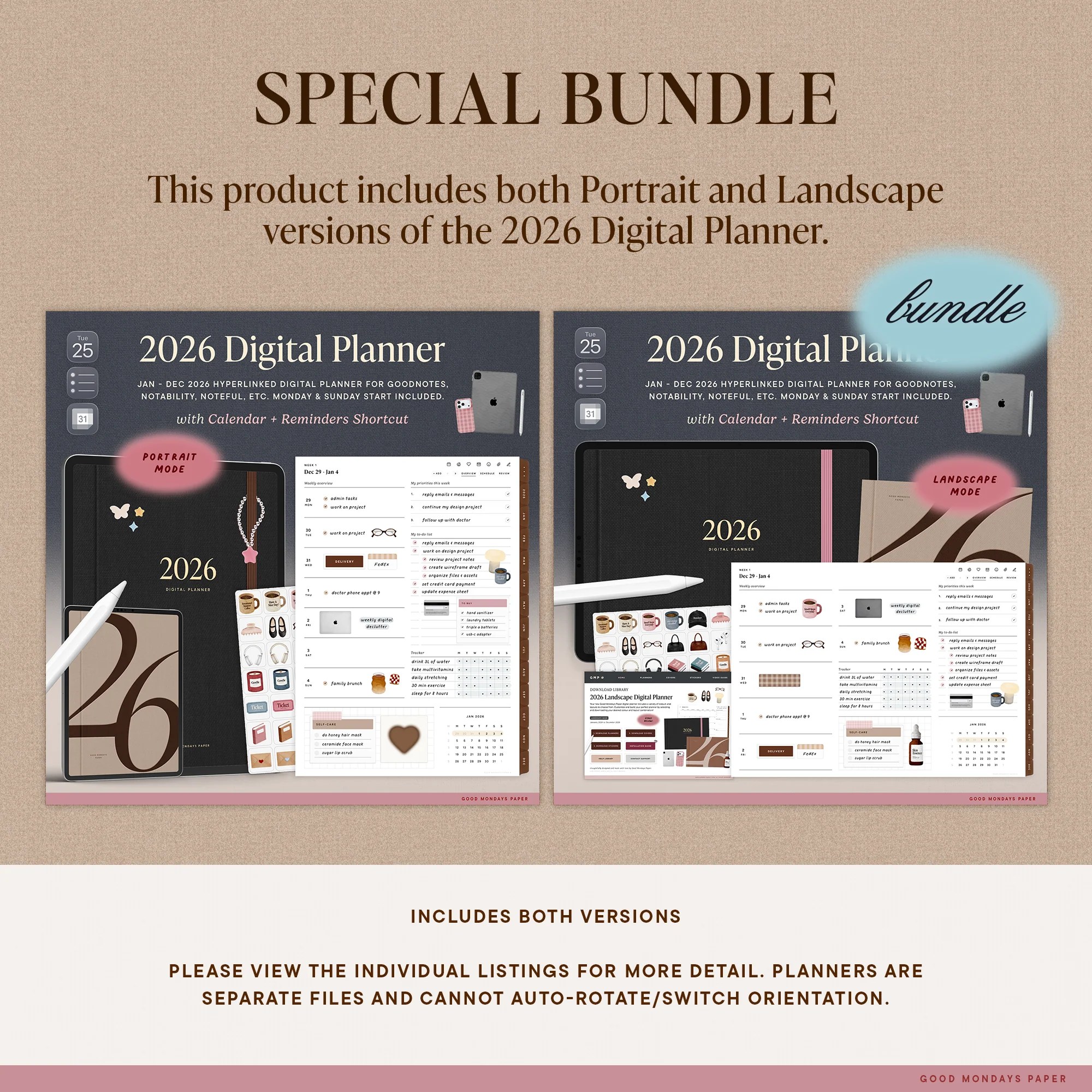 2026 Digital Planner Bundle Good Mondays Paper 2026 Bundle Note B 