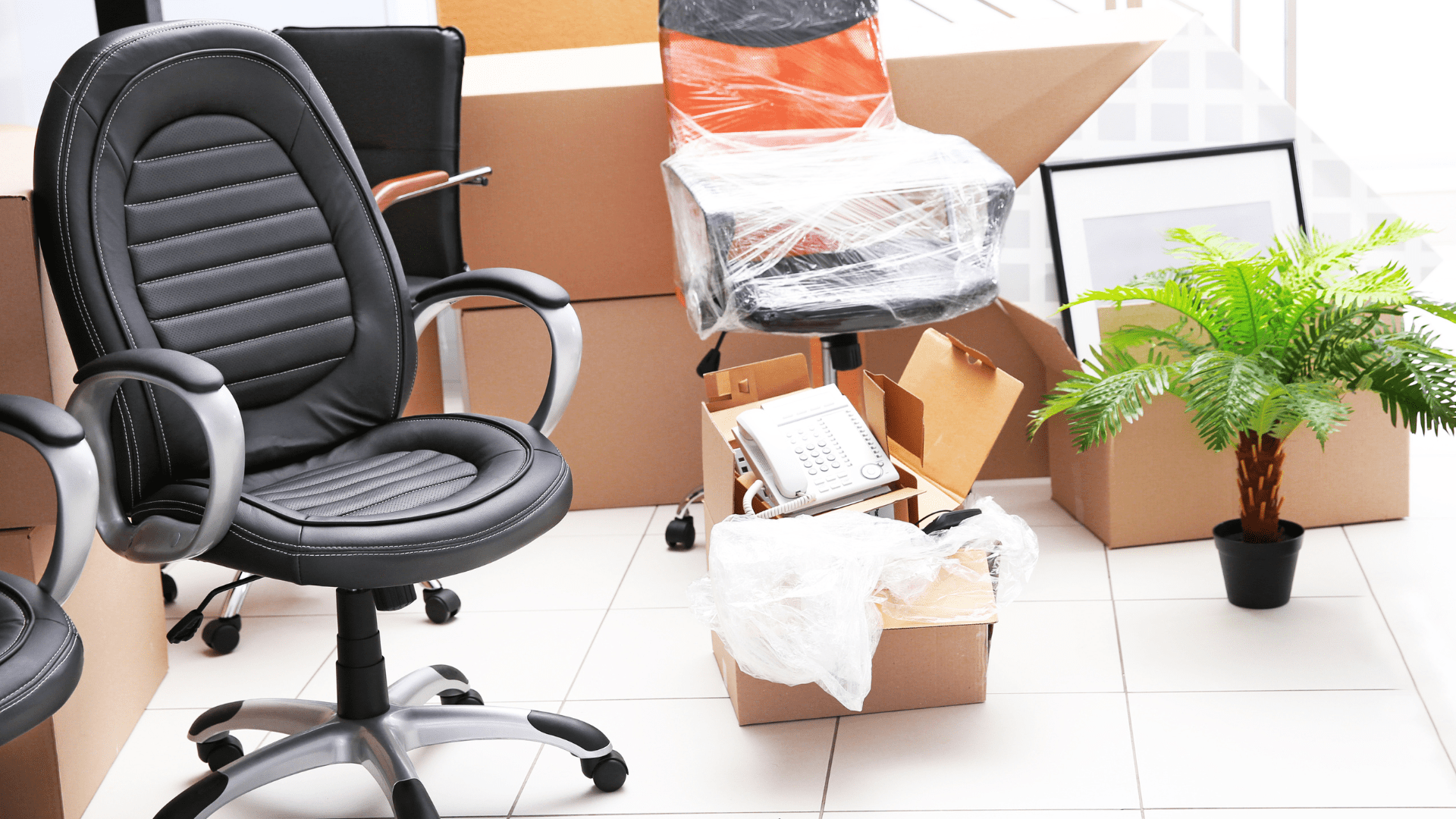 a chair and boxes in a room