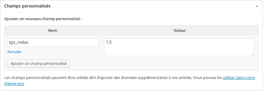 Wordpress champ personalisé