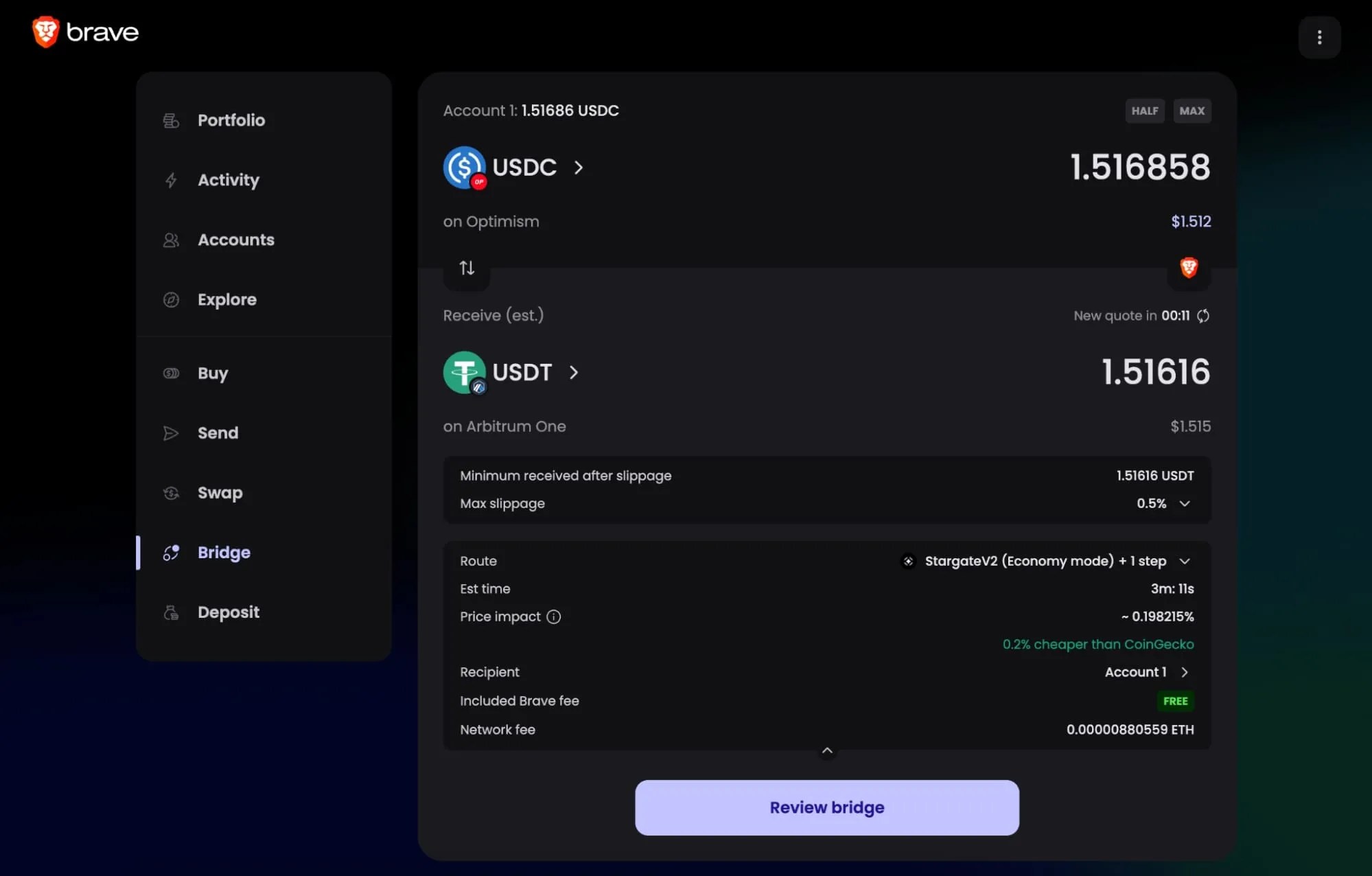 cross-chain swaps on Brave Wallet