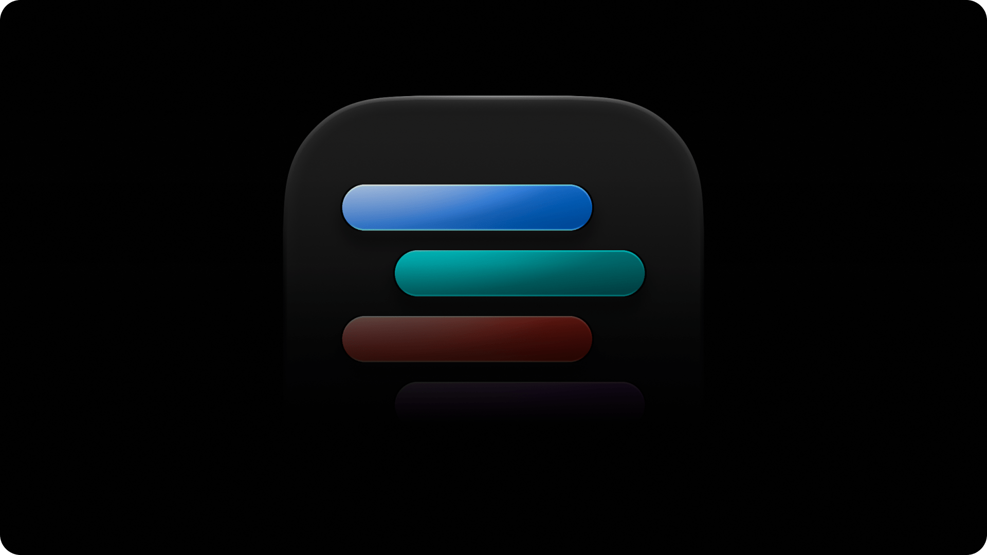 icône officielle de l'application bionic avec des barres de couleur bleues, vertes et rouges sur fond noir.
