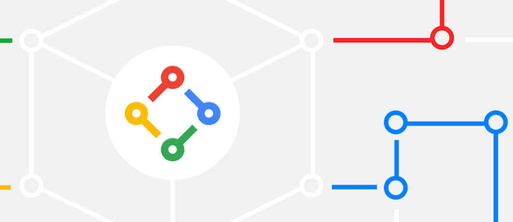 Logo stylisé de Google Open Source sous forme de schéma réseau avec des lignes colorées