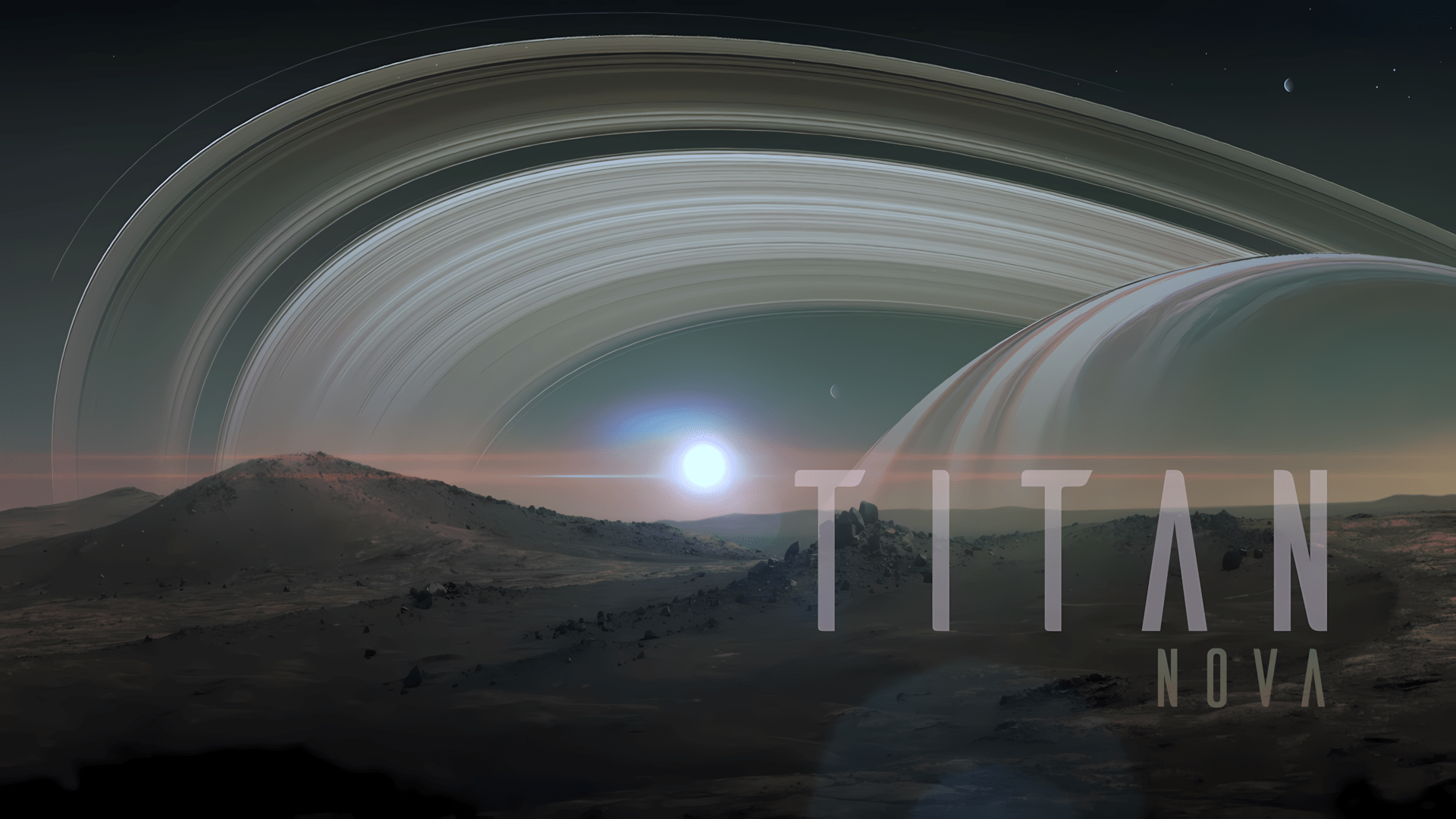 Fond d'écran officiel Titan Nova représentant un paysage spatial et des anneaux planétaires