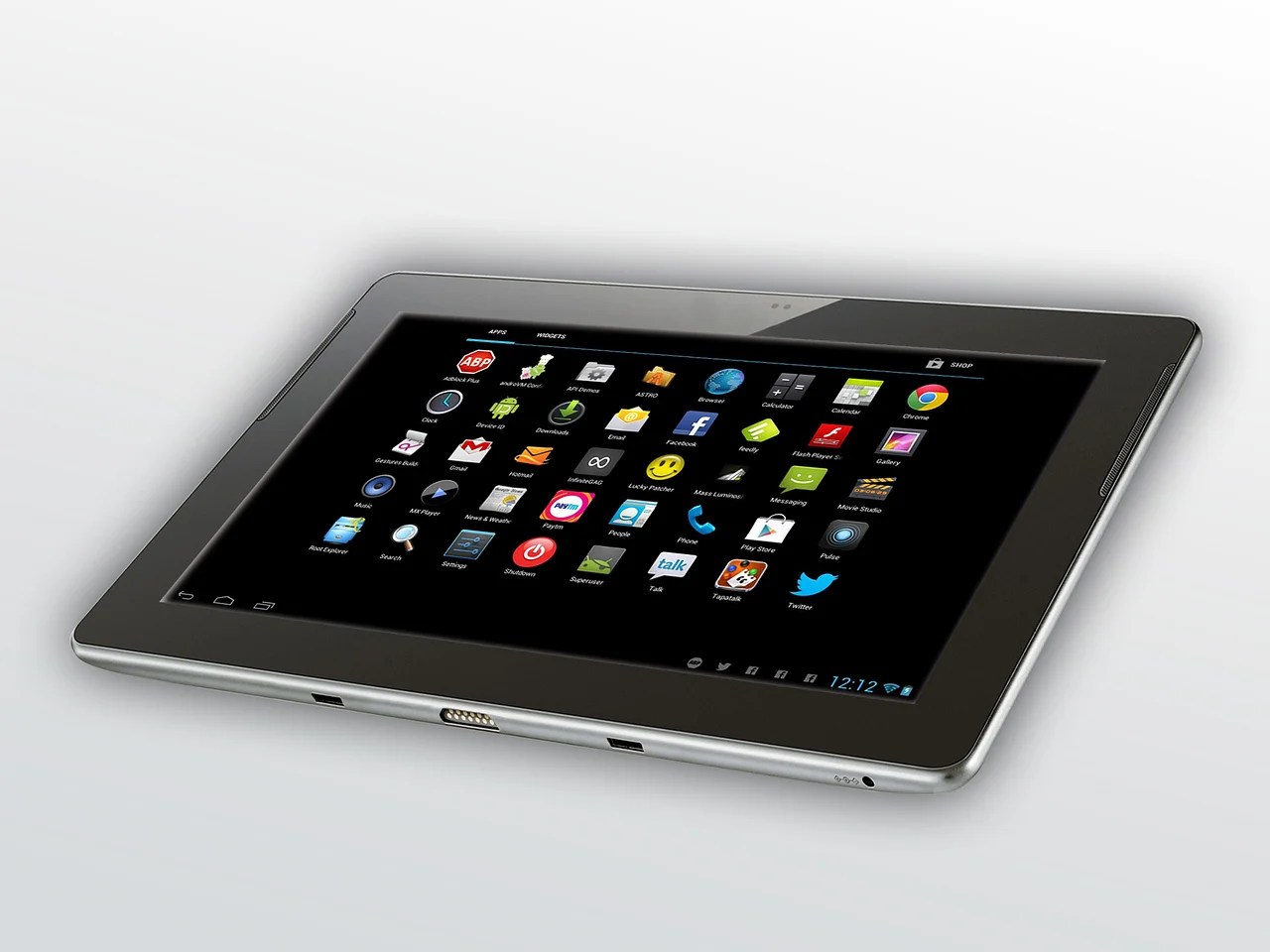 Tablette tactile Android posée sur une table servant de support pour l'application de sous-titrage SpeechKiosk