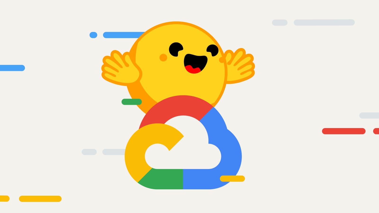 mascotte jaune de Hugging Face au-dessus d'un nuage informatique