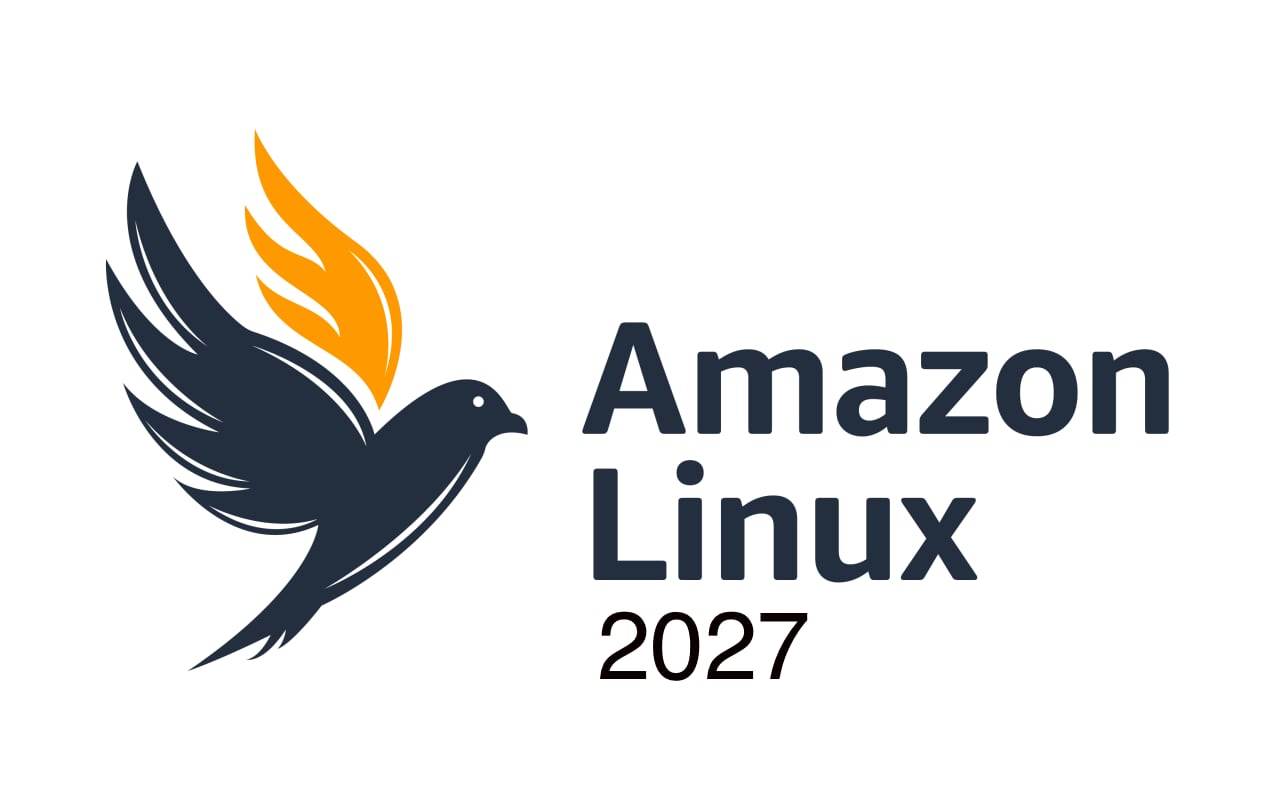 Logo officiel d'Amazon Linux avec son oiseau noir et aile jaune stylisée sur fond blanc