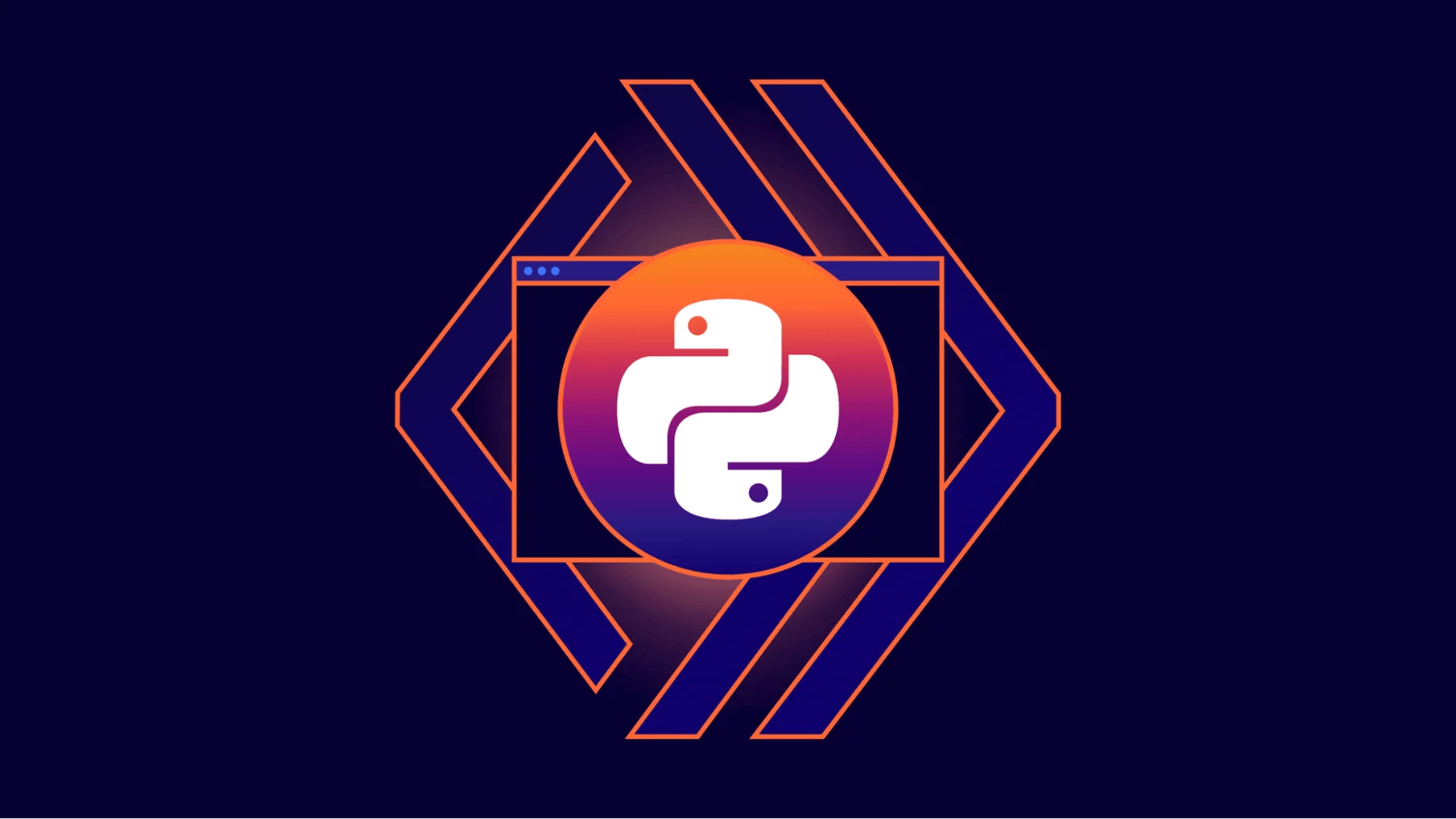Logo officiel du langage de programmation Python entouré de motifs géométriques Cloudflare sur fond sombre