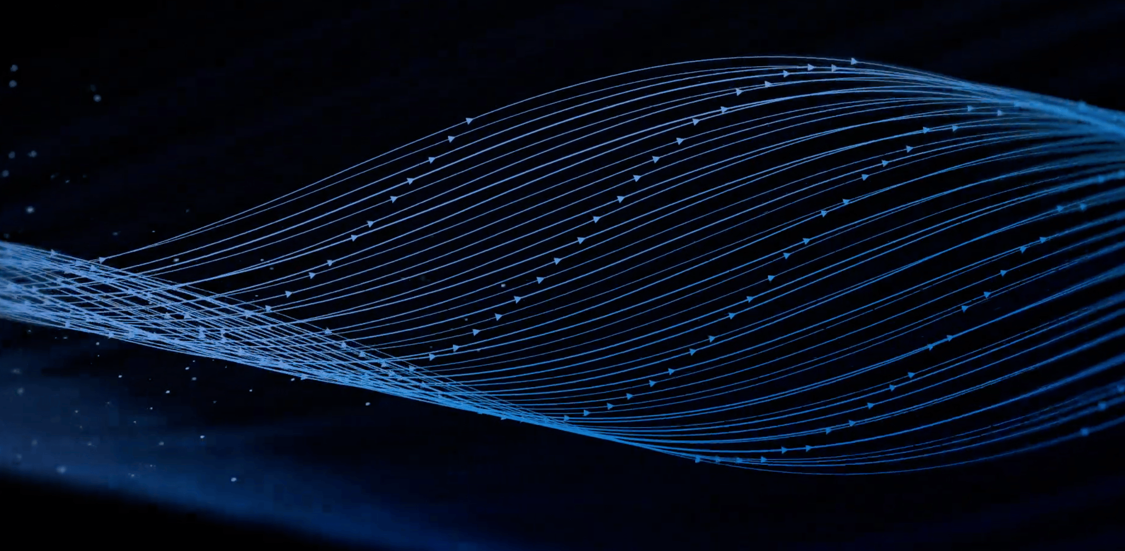 Lignes lumineuses bleues ondulant dans l'obscurité pour illustrer le modèle d'intelligence artificielle Muse Spark Open