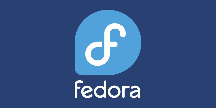 Logo officiel de la distribution Linux Fedora sur fond bleu foncé