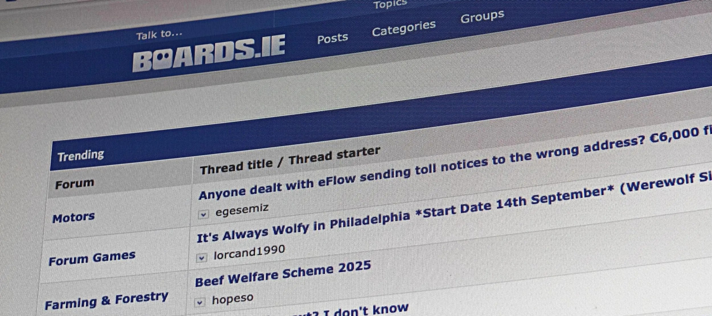boards.ie website on a monitor