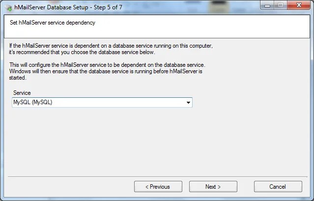 Install hMailServer database setup wizard step - 5 Install hMailServer database setup wizard step - 5