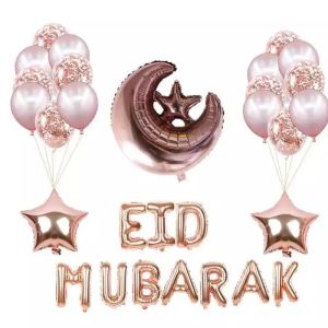 EID Mubarak Balloons Decorations Set, Foil Letter Balloon for EID Party Decor