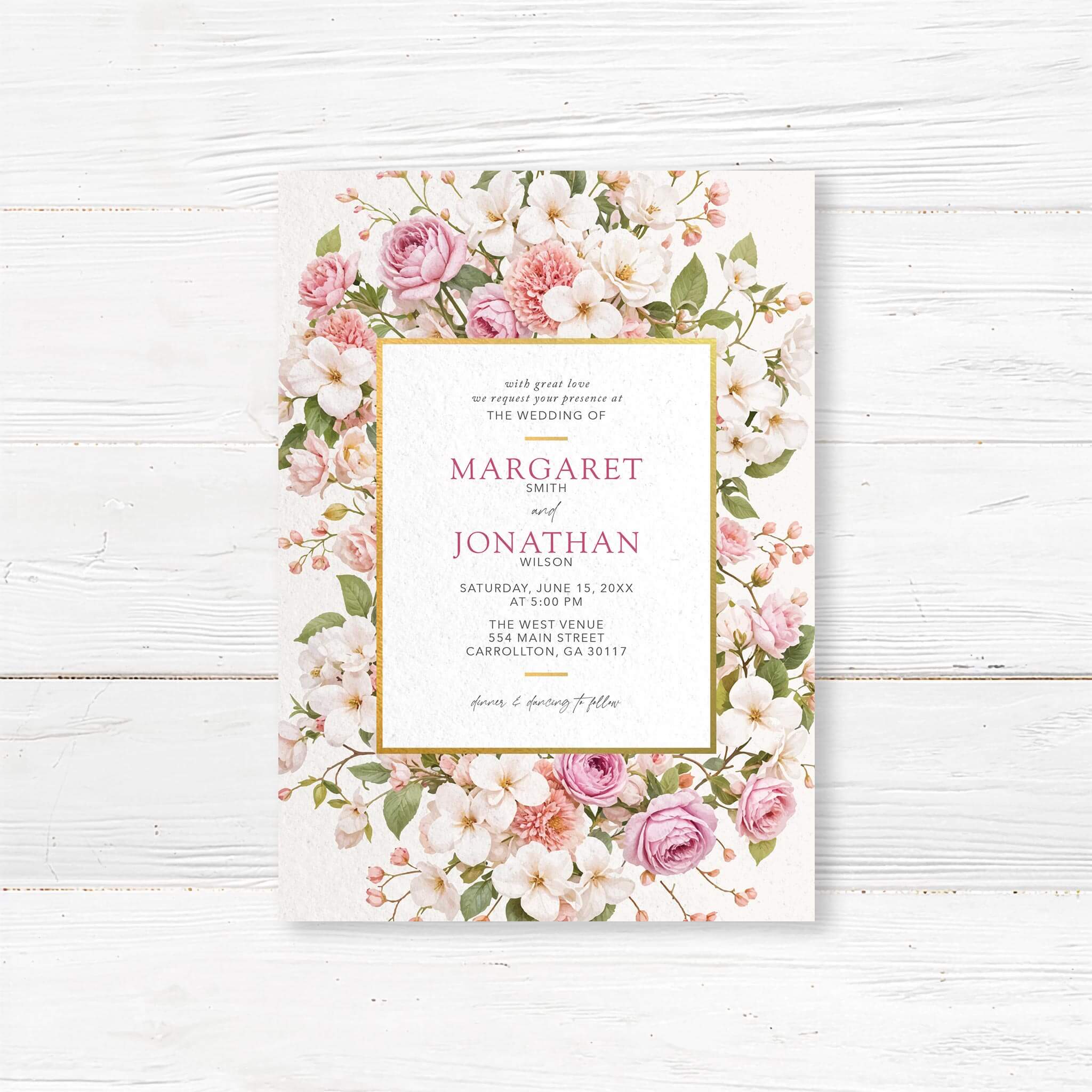 Gold Border Invitations Go Print Plus - Classic Mountain Background - 8K