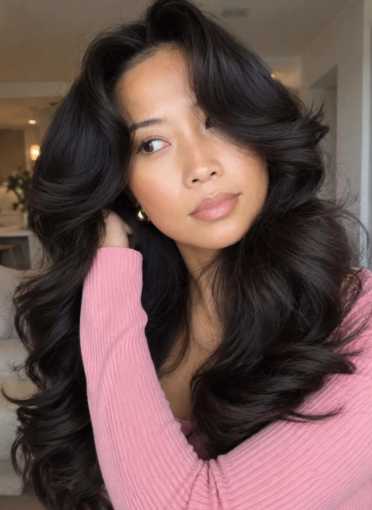 Girl with her hair and makeup done at home done by a priv pro