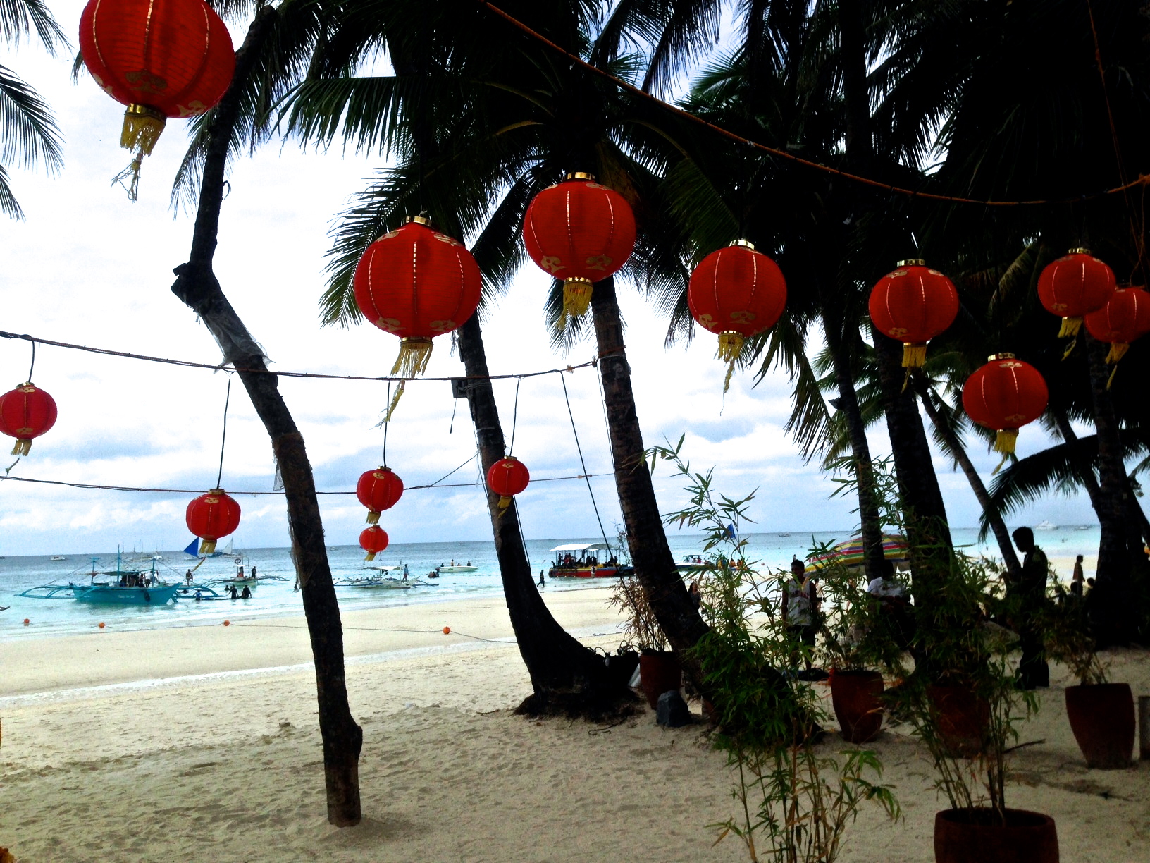 Festive decor in front of Bamboo Bar on White Beach