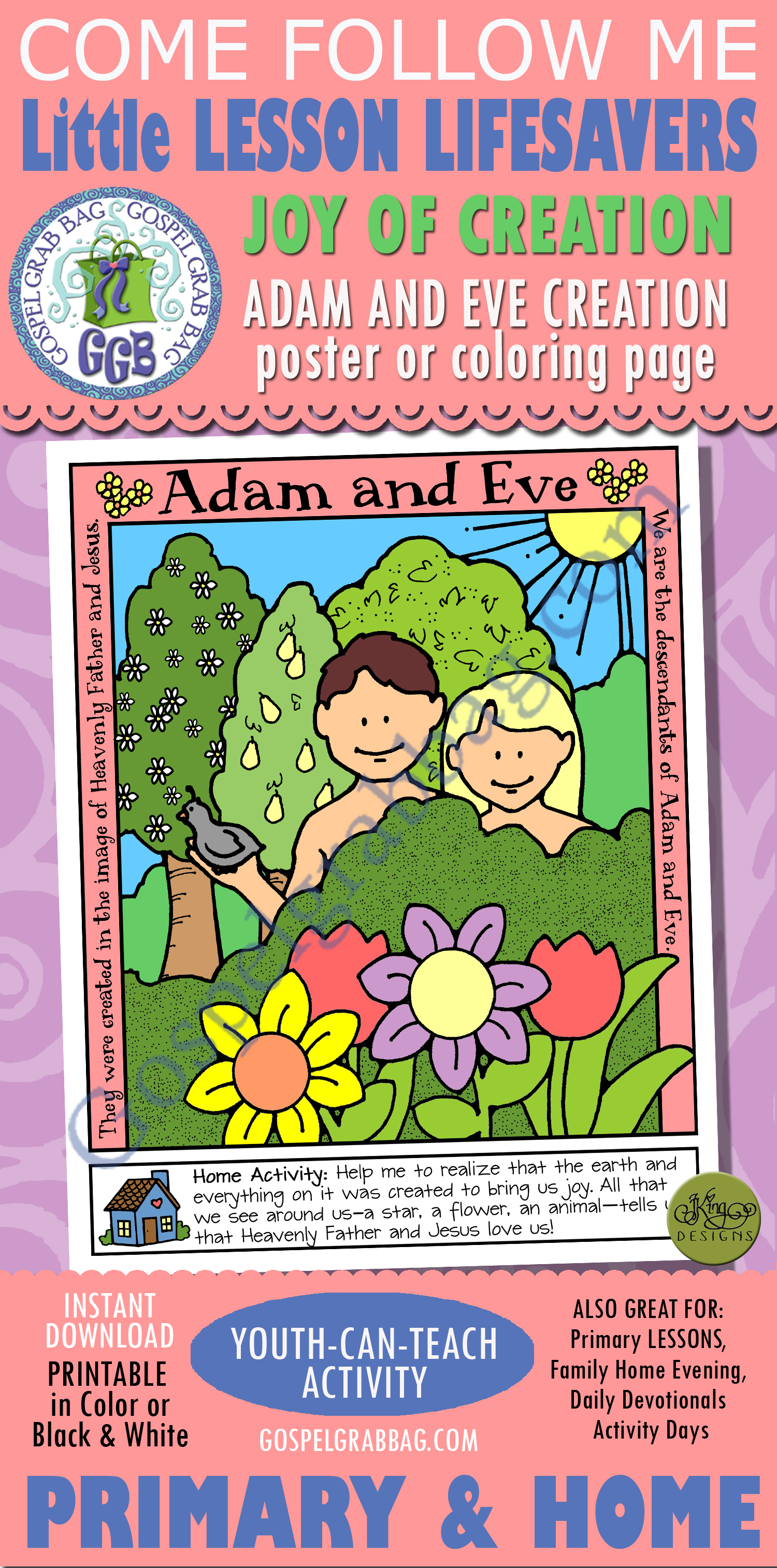 LESSON LIFESAVER Adam and Eve Creation poster or coloring page